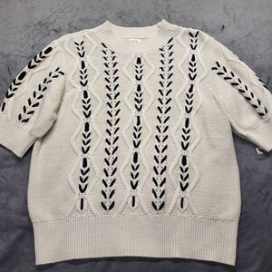 a.n.a  Knit Short Sleeve  Sweater Mock Neck LG Ivory NEW